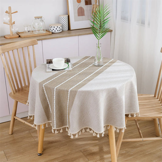 Fresh Literary Beige Round Tablecloth