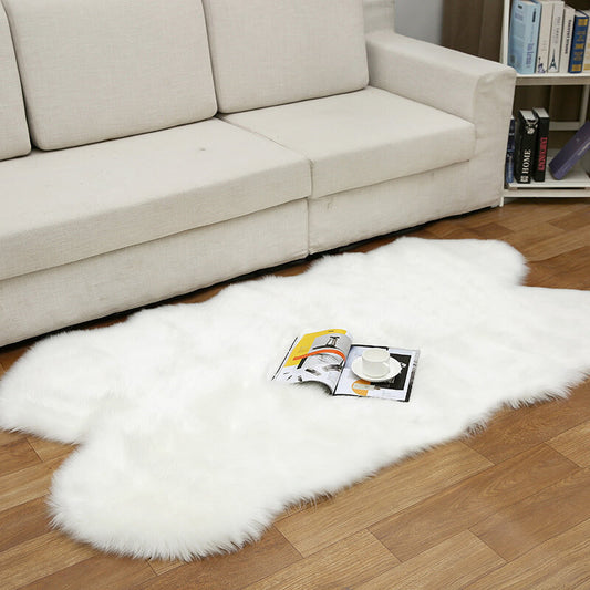 White Irregular Graphic Faux Sheepskin Rug