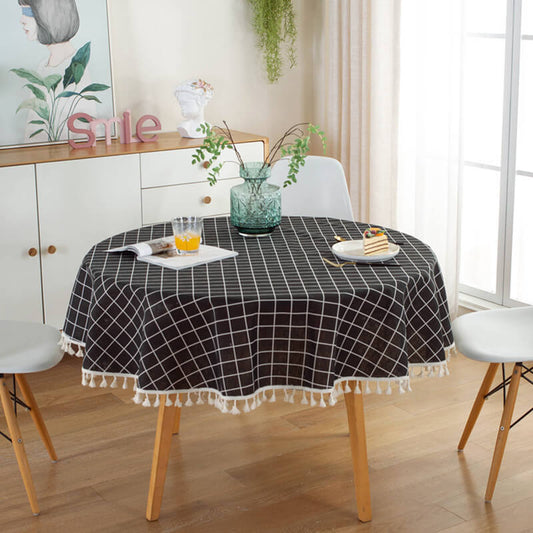 Classic Black and White Plaid Round Tablecloth