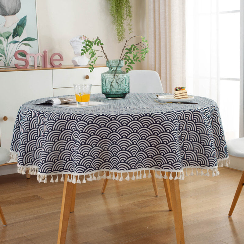 Semicircle Wave Pattern Round Tablecloth