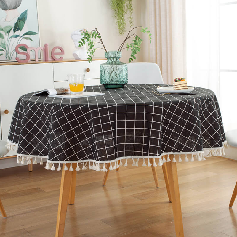 Classic Black and White Plaid Round Tablecloth