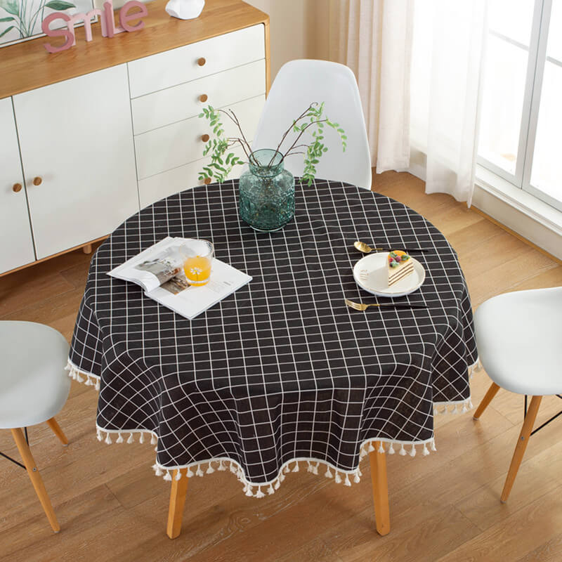 Classic Black and White Plaid Round Tablecloth