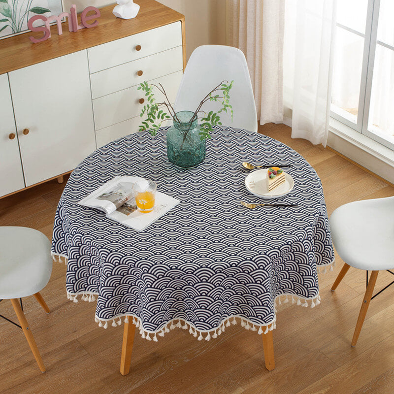 Semicircle Wave Pattern Round Tablecloth