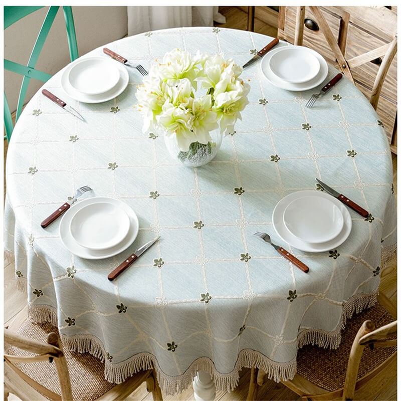 Light Green Leaf Pattern Round Tablecloth