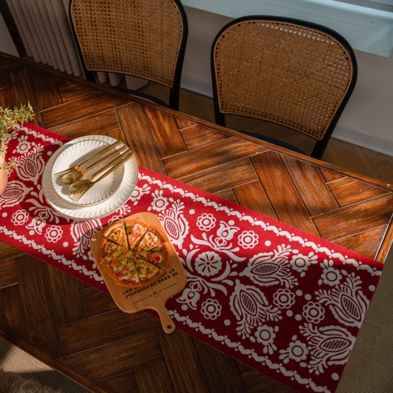 Red Festive Table Runner with Tassels