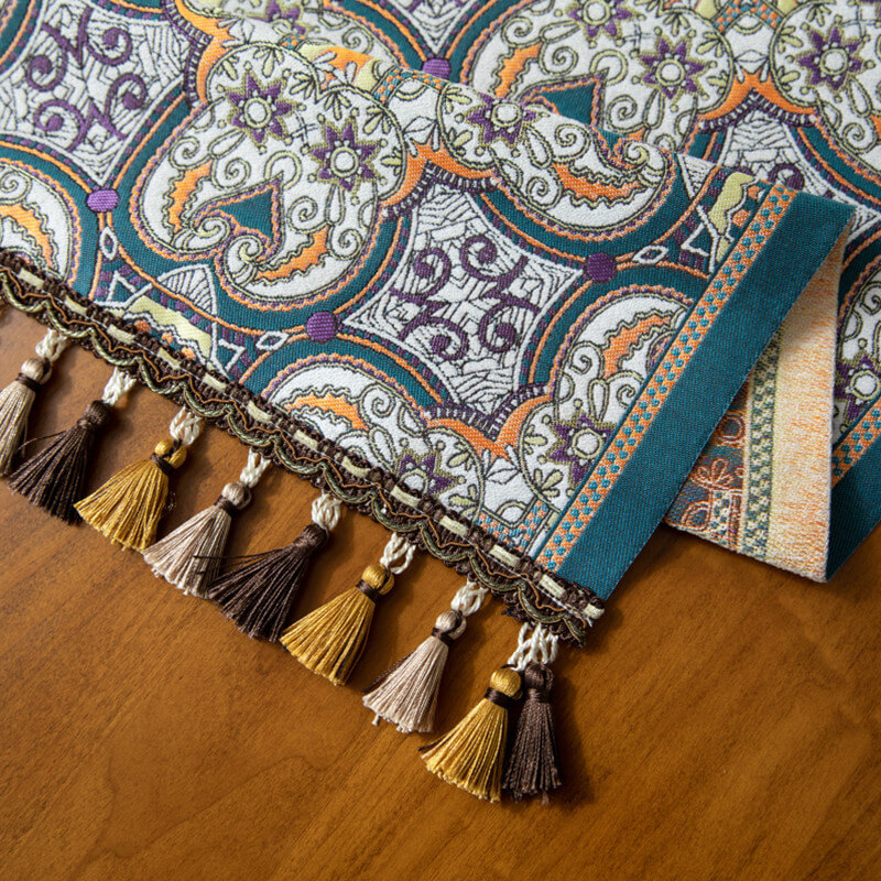 Ethnic Cross Flower Table Runner with Tassels