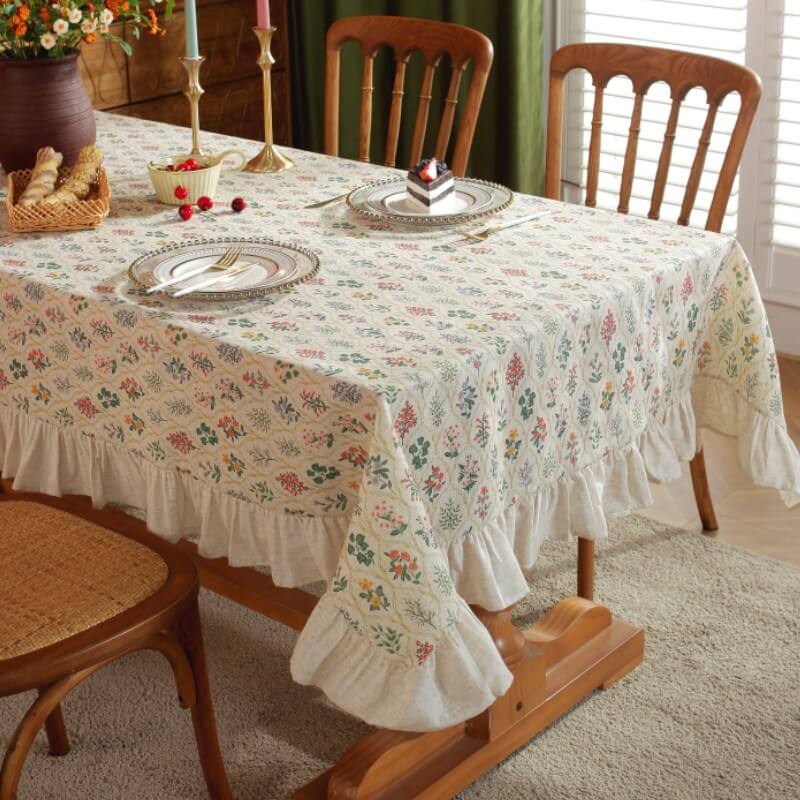 Green Plant Color Ruffle Design Rectangle Tablecloth