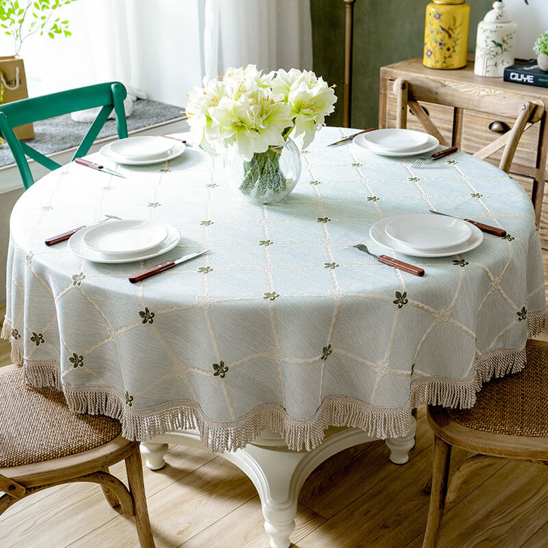 Light Green Leaf Pattern Round Tablecloth