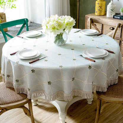 Light Green Leaf Pattern Round Tablecloth