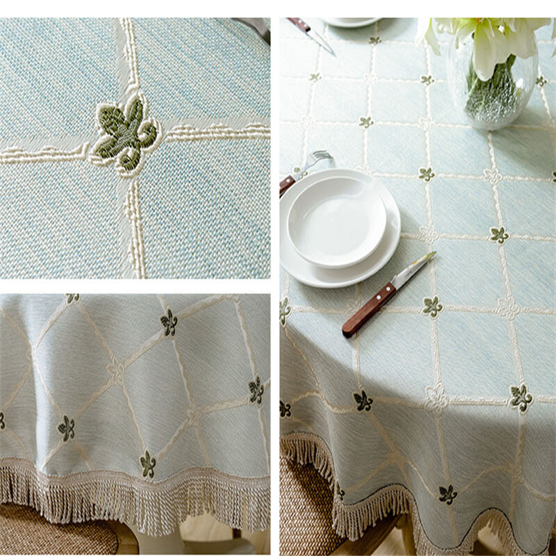 Light Green Leaf Pattern Round Tablecloth