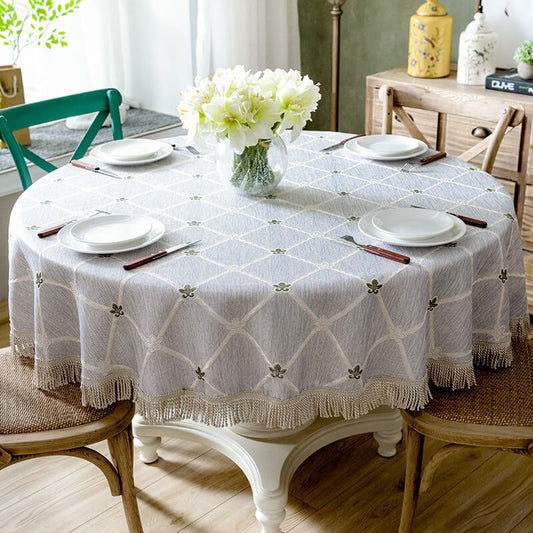 Light Blue Leaf Pattern Round Tablecloth