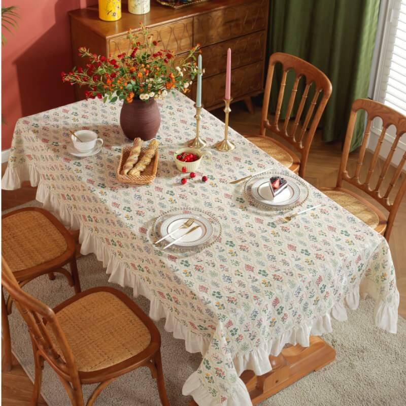 Green Plant Color Ruffle Design Rectangle Tablecloth