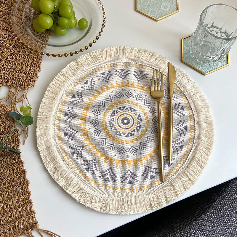 Sun Pattern Potholder Placemat with Tassels 4Pcs