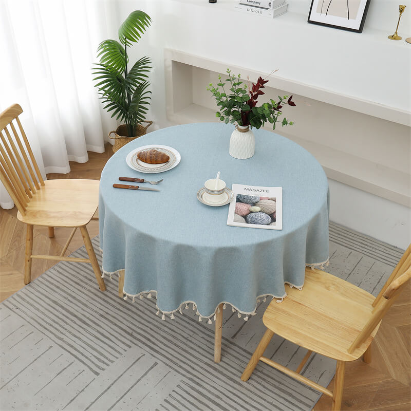 Solid Color Waterproof And Oilproof Round Tablecloth With Tassels