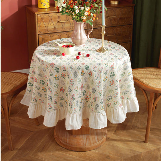 Green Plant Color Ruffle Design Tablecloth