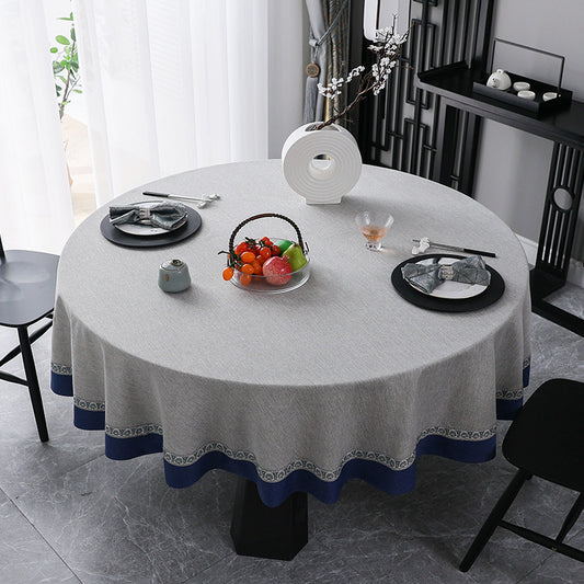 Gray and Blue Cotton Round Tablecloth
