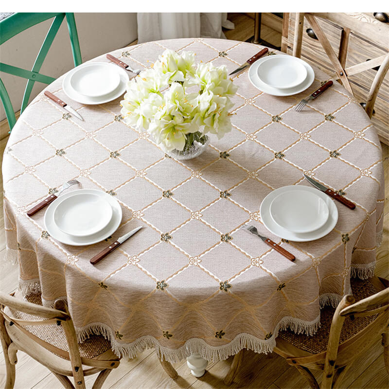 Light Yellow Leaf Pattern Round Tablecloth