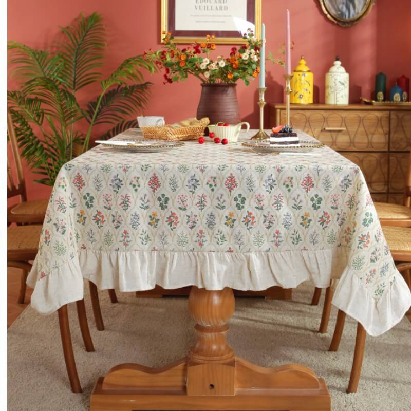 Green Plant Color Ruffle Design Rectangle Tablecloth