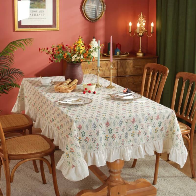 Green Plant Color Ruffle Design Rectangle Tablecloth