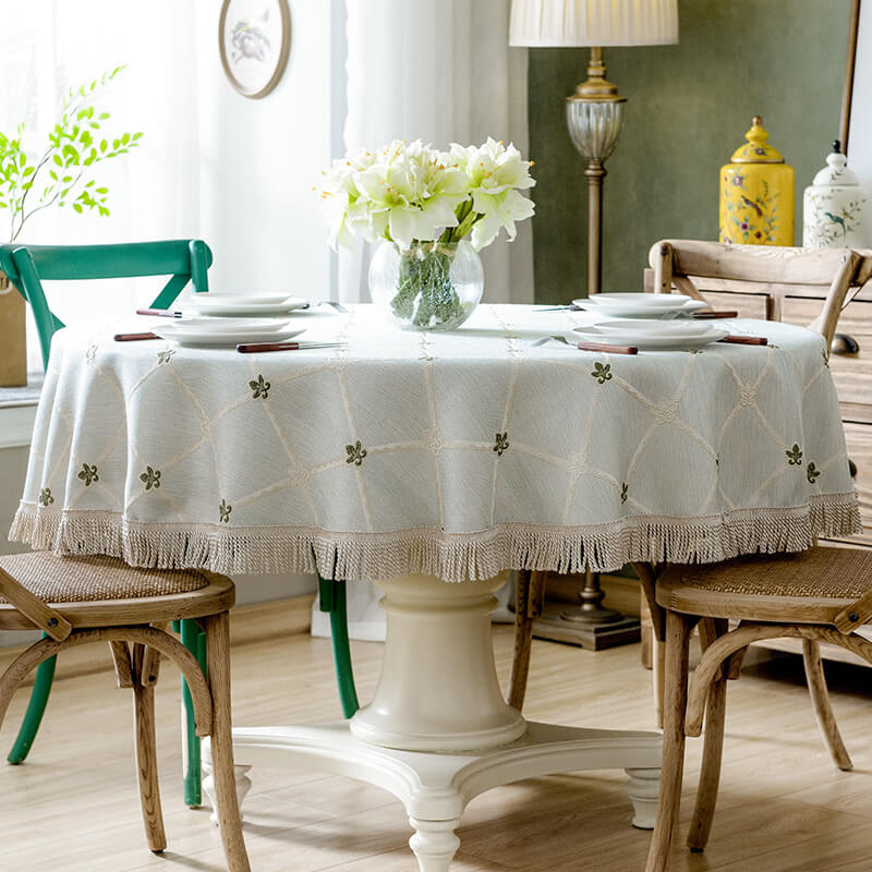 Light Green Leaf Pattern Round Tablecloth