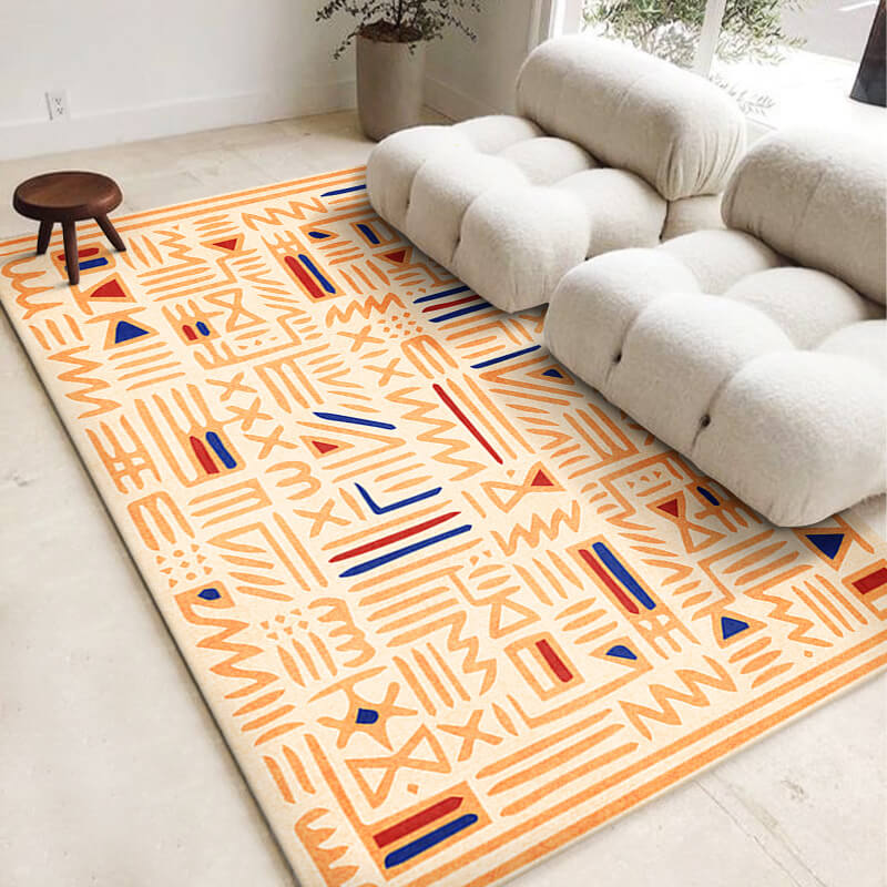 Bright Yellow Special Symbol Pattern Boho Style Rug
