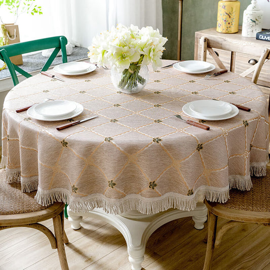 Light Yellow Leaf Pattern Round Tablecloth