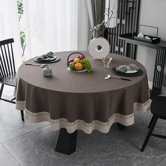 Brown and Pink Cotton Round Tablecloth